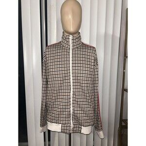 Zara Houndstooth Warm Up Jacket 100% Polyester Men’s Tan White Sz M